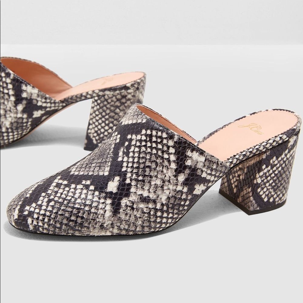 J.Crew Grey Sophia High Block-heel Faux Snakeskin Mules/Slides size 10